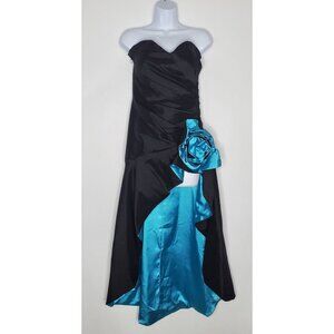 Cindy USA Womens Vintage Taffeta Black Aqua High Low Strapless Dress Size M Prom